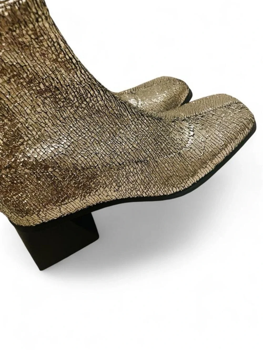 Katy Perry Lolette Silver Metallic Stretch Ankle Block Heel Boots NWOB